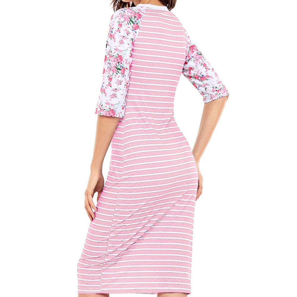 Lovely Fashion Boho Pink Cross pattern floral-Strip Casual Office Small Dress
